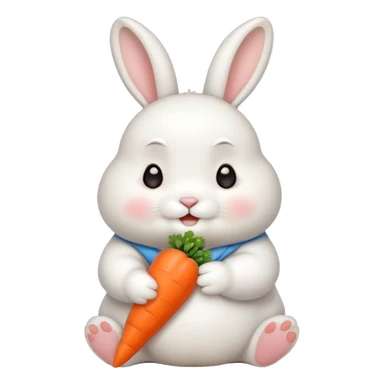 A chubby bunny thats cute and cuddly eating a mini carrot sticker