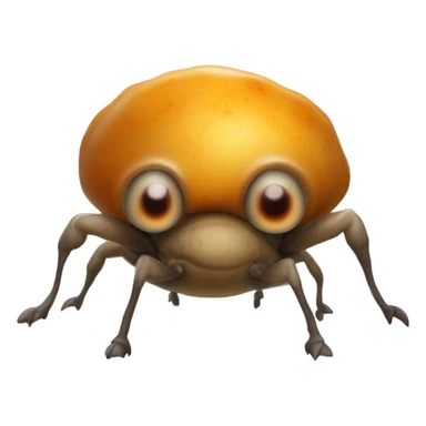 small, bug-like creature with plump bodie that look like potatoe. It has glossy, wrinkled beige skin, a single large glowing orange-yellow eyeball, and four spike-like legs, which allow them to jump and cling to small objects or nets. sticker