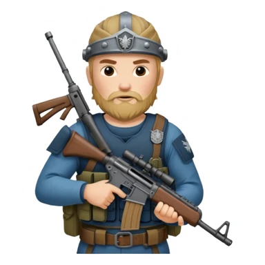 Viking in seal team 6 outfit with a military rifle sticker