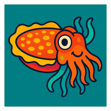 charming cuttlefish, vibrant colors, friendly look, stylized illustration sticker