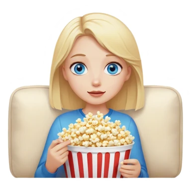 Blonde girl with blue eyes watching TV and eating popcorn sticker