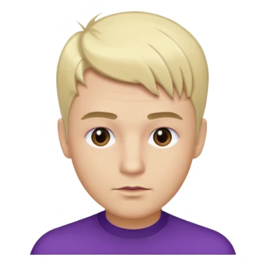 A man with blonde mod hair, brown eye and eyebrow, purple lip sticker