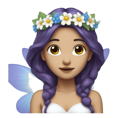 white fairy with purple and blue wings, long brunette hair, and flower crown sticker