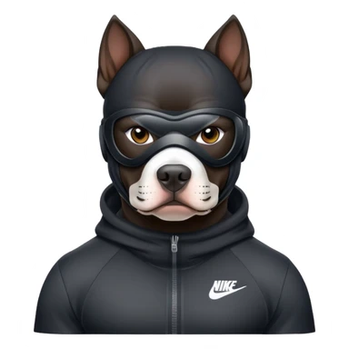 A black pitbull wearing a Nike ski mask sticker