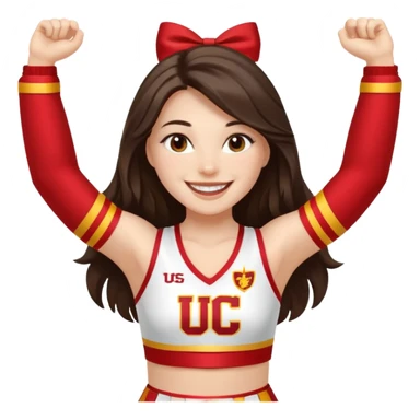white happy long haired brunette girl in a white USC cheerleader outfit sticker