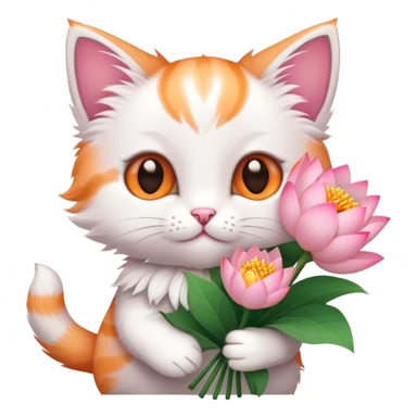 Kitten holding a bouquet of lotus flowers sticker