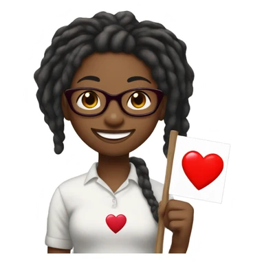 Black girl with red medium length dreadlocks holding a sign that says “Flanagan” with a red heart on the sign underneath the word, the girl is also smiling and is wearing glasses  sticker