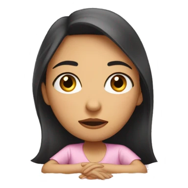 An emoji of a light-skinned girl with straight dark hair, dark eyes, wearing casual sleepwear, sitting up or getting out of a pink bed with neatly arranged sheets, looking slightly sleepy but awake. sticker