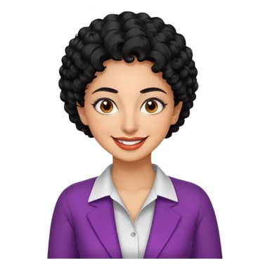 30 year old iranian woman very short curly black hair, big brown eyes, tanned skin, big smile, white teeth, pretty, stylish, shorter hair, boy cut hair, nice clothes sticker