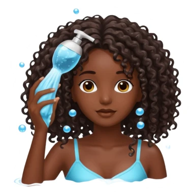 beautiful dark skinned girl washes her long curly hair with shampoo sticker