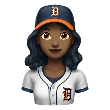 Girl with black hair wearing a Detroit Tigers hat sticker