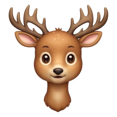A cute deer emoji, small and simple, with big round eyes, a gentle smile, short antlers, soft beige fur with slightly lighter spots on its back, rounded cartoon-like proportions, minimal shading, vector-style, sticker