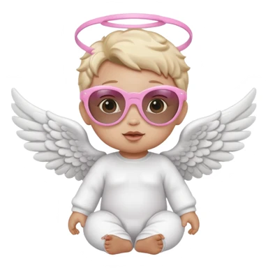 a baby animal with white angel wings and pink sunglasses on sticker