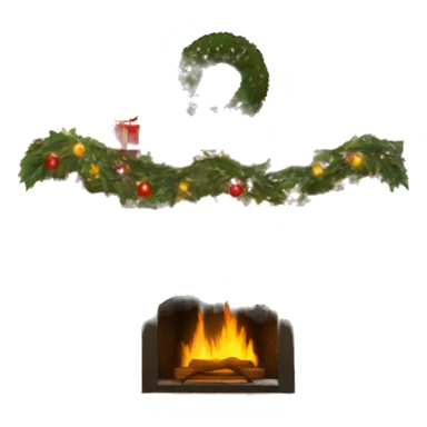 Brick Fireplace with wreath and Christmas lights and stockings sticker