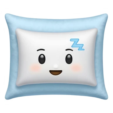 An emoji-style icon of a fluffy white pillow with light blue ZZZ symbols floating above it, soft blanket folded nearby, cozy and calm, flat minimal design, pastel colors, transparent background" sticker
