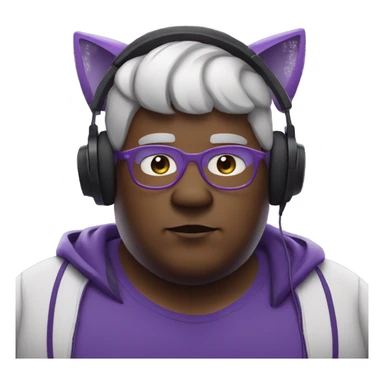 fat man with purple cat ears, listening to music sticker
