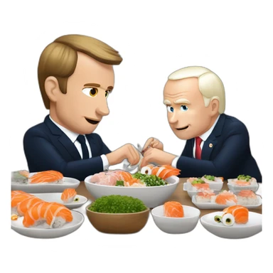 vladimir poutine et emmanuel macron en train de manger des sushis sticker
