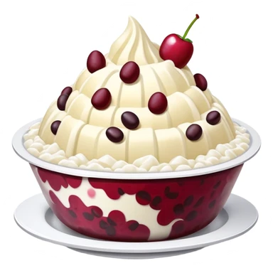 Korean Bingsu shaved ice dessert with red beans and fruit sticker