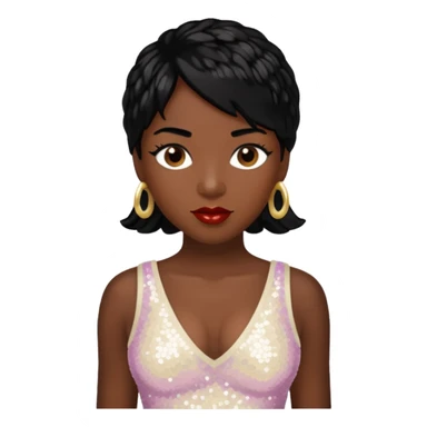 Chilli from TLC with dark skin, black hair, ivory sequin outfit sticker