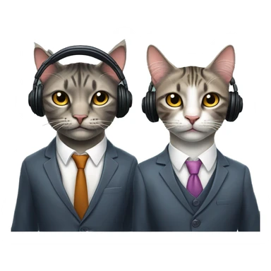 Two well-dressed cats in two different suits human bodies with cat faces, standing next to each other. african american looking. one cat with dreads. Wearing headphones for a podcast. Happy faces. 
 sticker