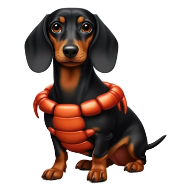 black and tan dachshund wearing a lobster costume sticker