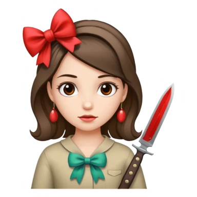 Photo of a killer girl with a knife and a graphic bow in her hair sticker