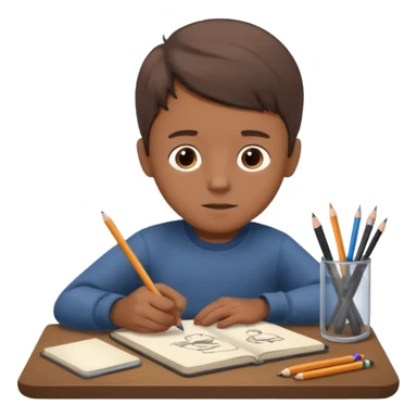 boy ,drawing pic of grandpa on the notebook, charcoal sticker