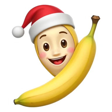 A 3D cartoon banana with a red nose and tiny hat, smiling face, playful pose, Memoji-style. sticker