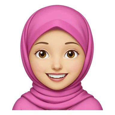 A medium light skin girl with pink hijab smile happily without teeth show sticker