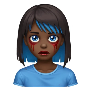 zombie emoji 🧟‍♀️ dark hair long her shoulders bangs emo and ragged haircut blue eyes sticker