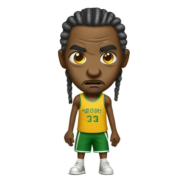 A middle aged Jamaican man with cornrows getting angry while dribbling basketball sticker