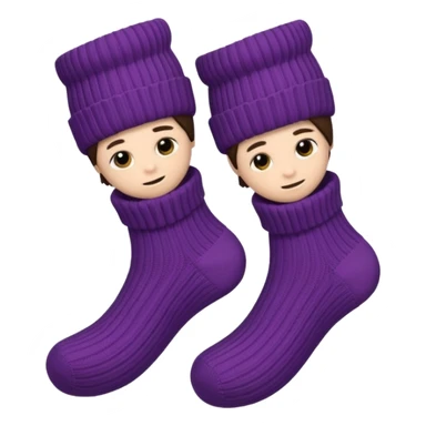 A 3D cartoon pair of cozy knitted socks with ribbed pattern and soft texture, folded neatly, Memoji-style rendering. sticker