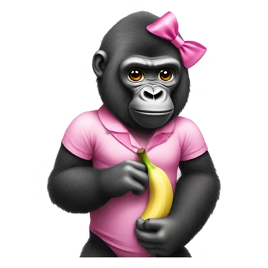 Gorilla wearing a pink bow and holding a banana  sticker
