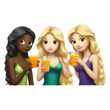 Three beautiful mermaids (one blond and two brown hair) drinking orangejuice sticker