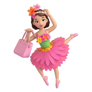 girl with a Hawaiian flower in her hair, wearing ballet heels, doing ballet with a bag sticker