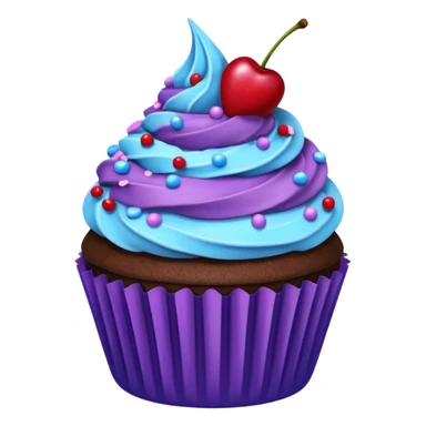 Chocolate Cupcake: blue cream, purple paper, sprinkles with cherry on top  sticker