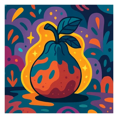 forgotten fruit, mysterious, whimsical, vibrant colors sticker