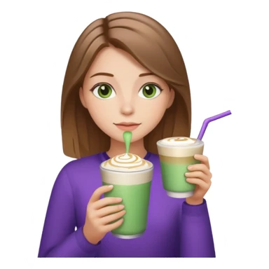 girl with brown hair blonde highlights ans green eyes drinking a lavender latte sticker
