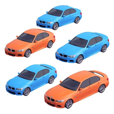 exactly four BMW cars together, detailed and stylized sticker