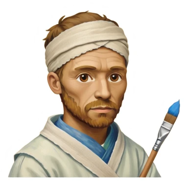 van gogh paints on a canvas. his ear is bandaged. sticker
