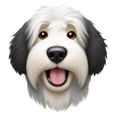 Old English sheepdog with a half and half face like a black (right side) and white (left side) cookie sticker