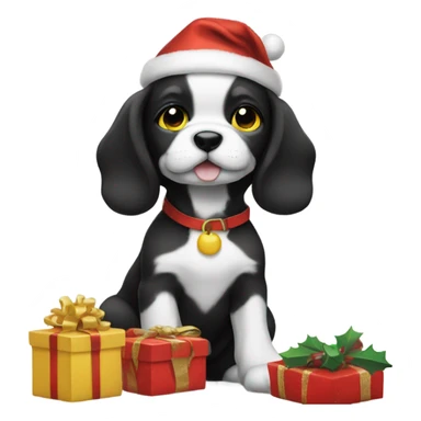 Christmas puppy is black and yellow sticker