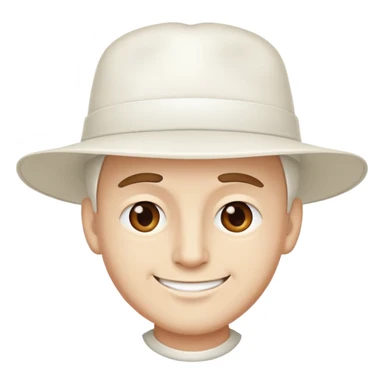 Man in white hat with a smirk sticker