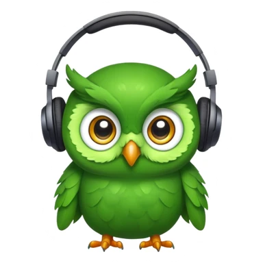 green pea wearing headphones in the style of the duolingo owl mascot with big eyes sticker