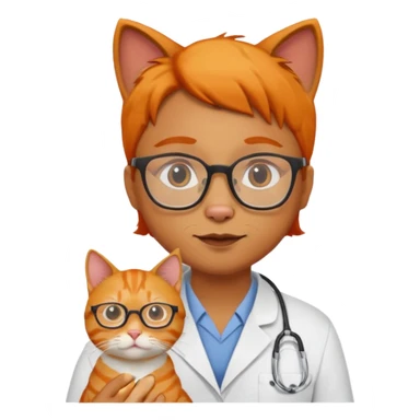 Veterinario trigueño con lentes y  un gato naranja sticker