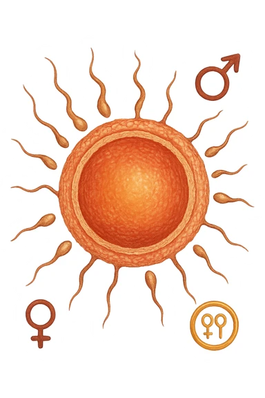 realistic illustration of high-quality ovulation, well-formed ovum, anatomical details, warm colors, fertility symbols, no background, aspect ratio 2:3 sticker