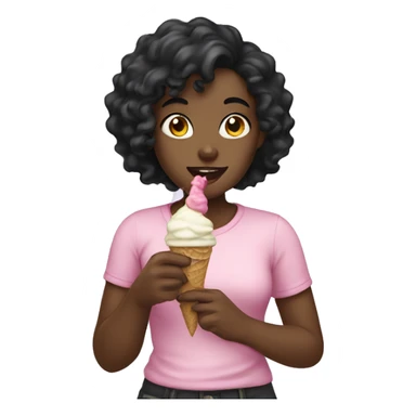 black hair girl eating ice cream sticker