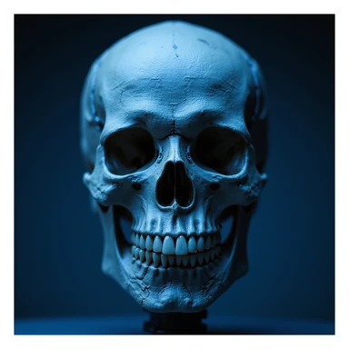 realistic skull, blue lighting, photorealistic style, detailed texture sticker