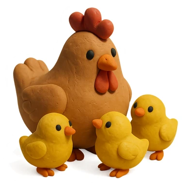 mother hen surrounded by three yellow chicks, playful and cute, matte finish sticker