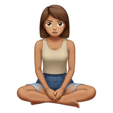 angry woman with brown hair sitting on a floor avoiding conversation in profile sticker